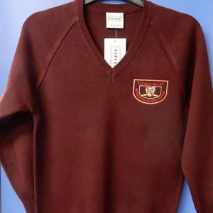 Embroidered Maroon V Neck Knit Jumper