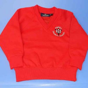 Embroidered Red V Neck Sweatshirt
